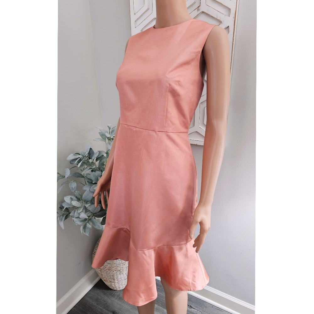 J. Crew Rita Dusty Rose Ruffle Hem Sleeveless Open Back Sheath Dress